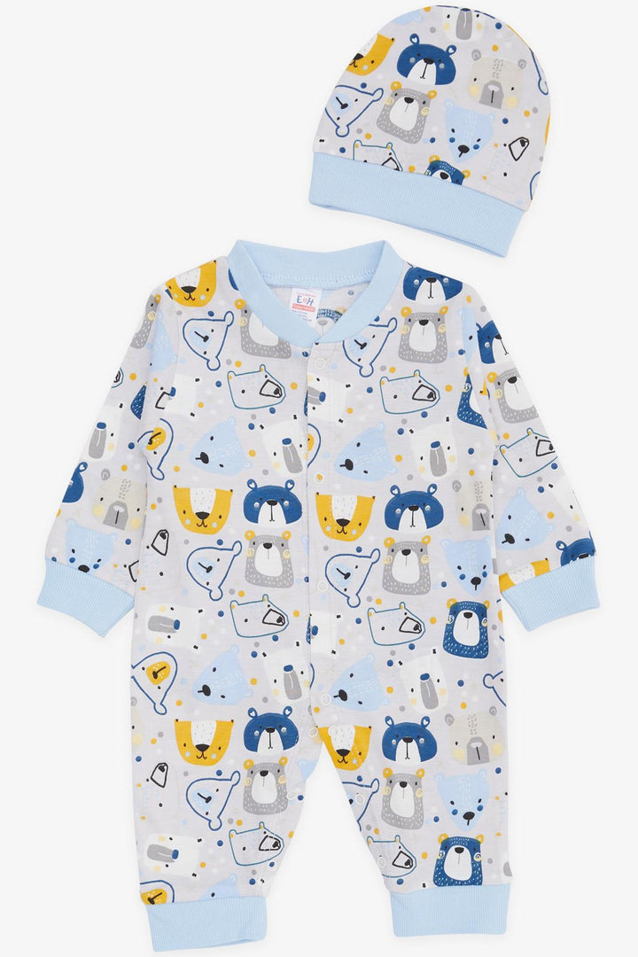 BRE Breeze Baby Boy Romper Cute Bear Patterned 0-3 Months-6 Months, Ice Blue - Indio