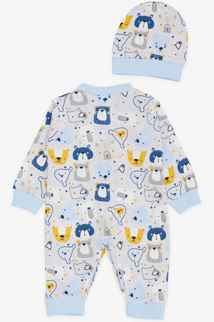 BRE Breeze Baby Boy Romper Cute Bear Patterned 0-3 Months-6 Months, Ice Blue - Indio