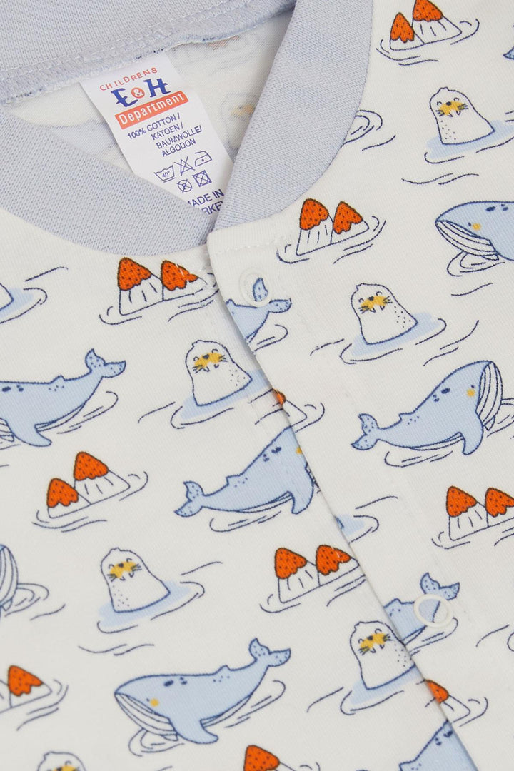 BRE Breeze Baby Boy Romper Cute Sea Friends Whale&Seal Patterned 0-6 Months, White - Salzgitter