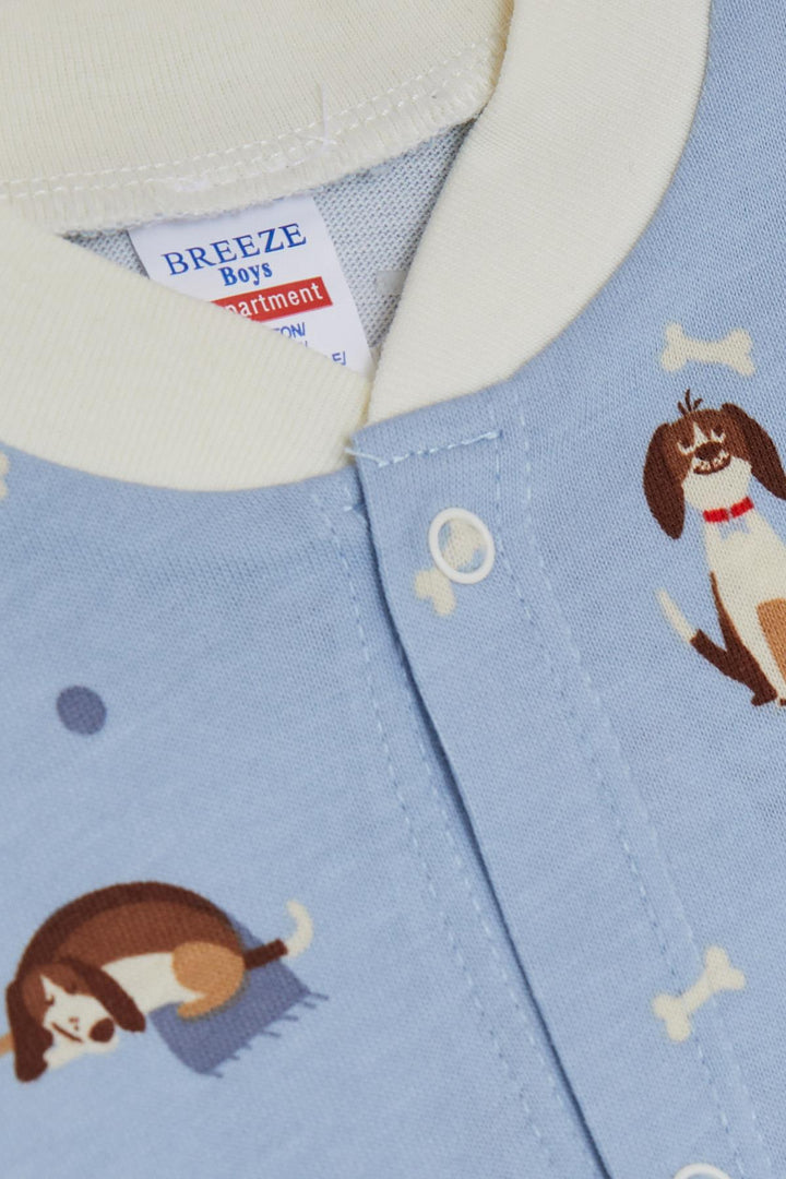 BRE Breeze Baby Boy Romper Cute Puppy Patterned 0-6 Months, Light Blue - Saarlouis