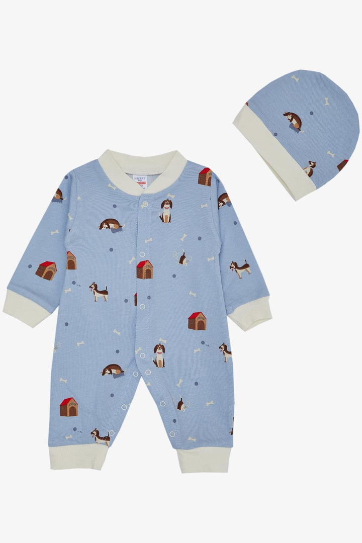 BRE Breeze Baby Boy Romper Cute Puppy Patterned 0-6 Months, Light Blue - Saarlouis