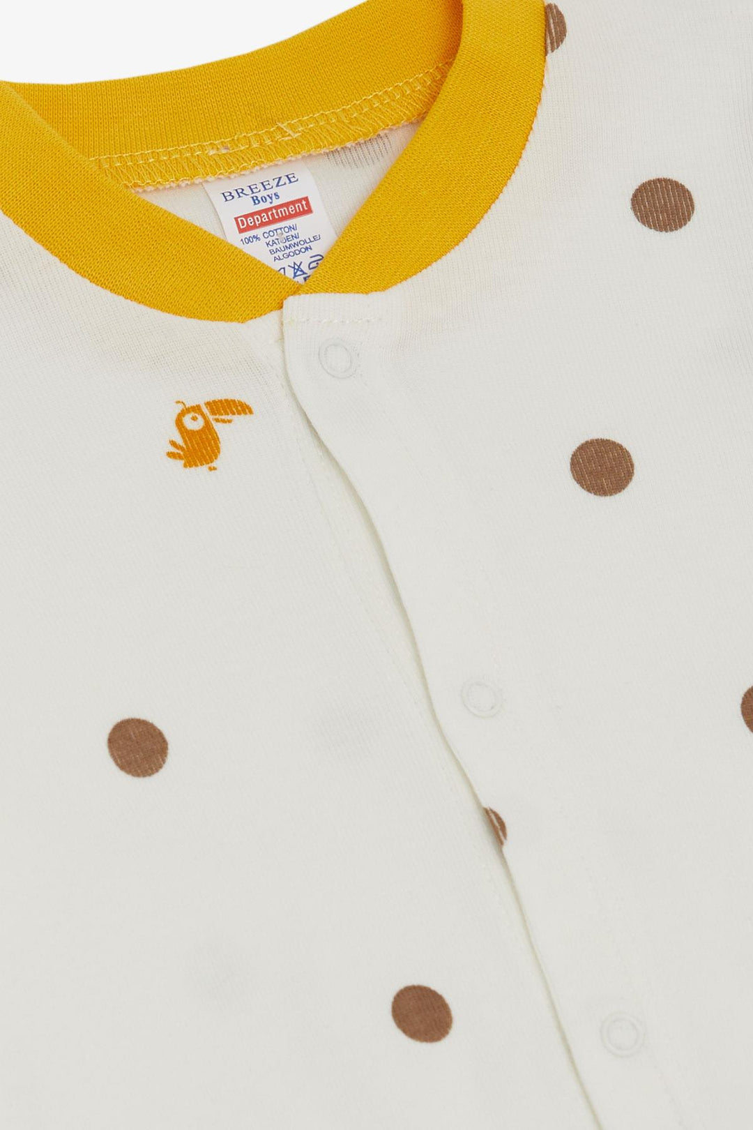 BRE Breeze Baby Boy Romper Cute Toucan Bird Patterned Polka Dot 0-6 Months, Ecru - Antelope