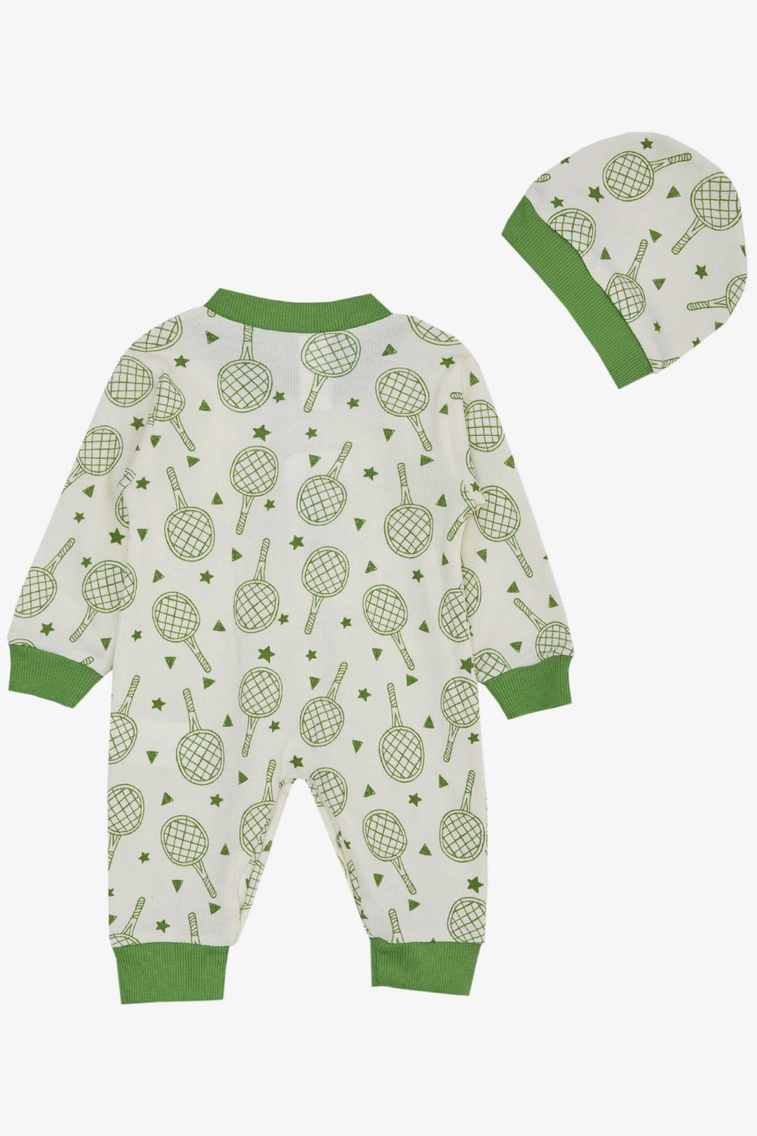 BRE Breeze Baby Boy Romper Sports Themed Racket Patterned 0-6 Months, Ecru - Des Plaines