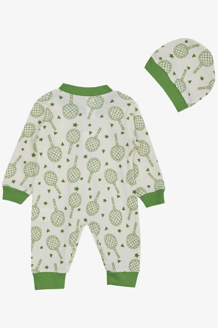 BRE Breeze Baby Boy Romper Sports Themed Racket Patterned 0-6 Months, Ecru - Des Plaines