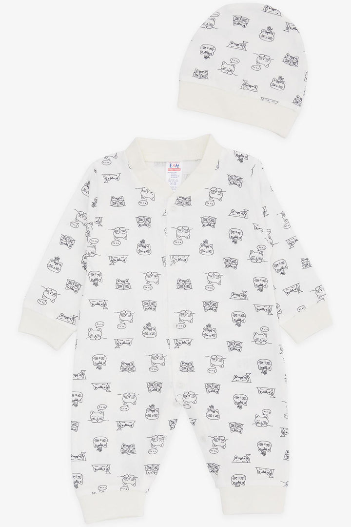 BRE Breeze Baby Boy Romper Sleeper with Cat Pattern 0-3 Months-6 Months, Beige - El Mirage