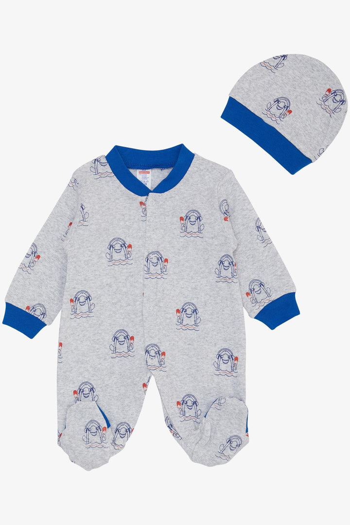 BRE Breeze Baby Boy Romper Summer Themed Crazy Shark Patterned 0-6 Months, Light Grey Melange - Ardea