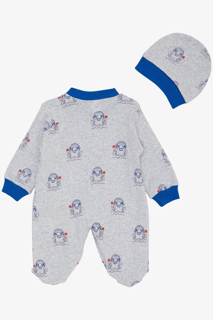 BRE Breeze Baby Boy Romper Summer Themed Crazy Shark Patterned 0-6 Months, Light Grey Melange - Ardea