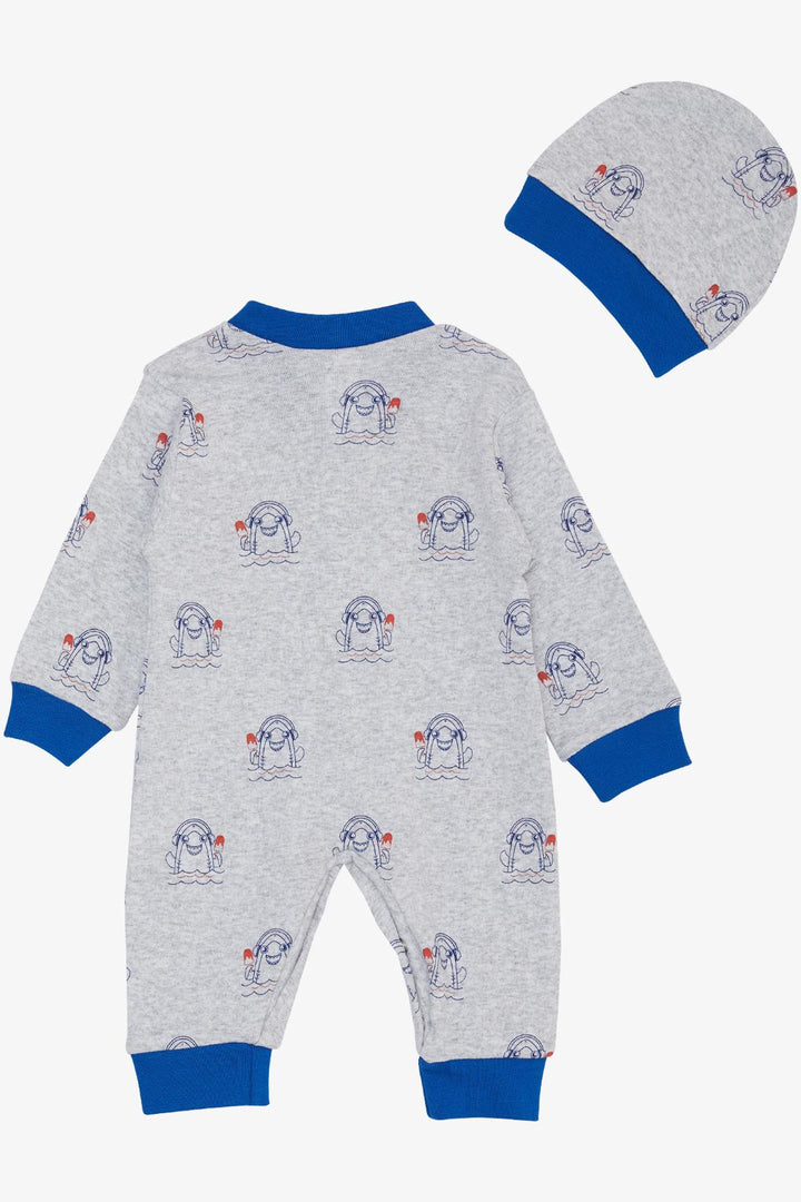 BRE Breeze Baby Boy Romper Summer Themed Crazy Shark Patterned 0-6 Months, Light Grey Melange - Renton