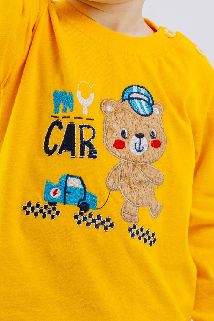 BRE Breeze Baby Boy Long Sleeve T-Shirt with Bear Print Embroidered Text 9 Months-3 Years, Yellow - Rueil-Malmaison