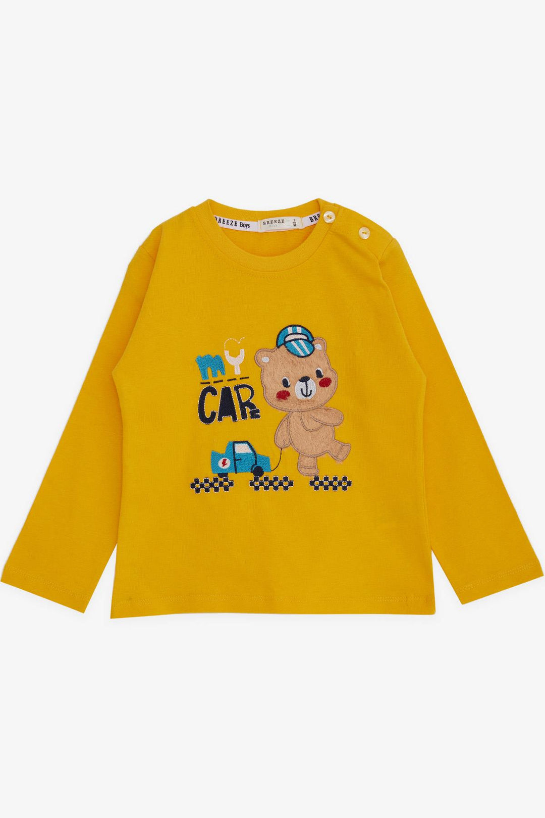 BRE Breeze Baby Boy Long Sleeve T-Shirt with Bear Print Embroidered Text 9 Months-3 Years, Yellow - Rueil-Malmaison