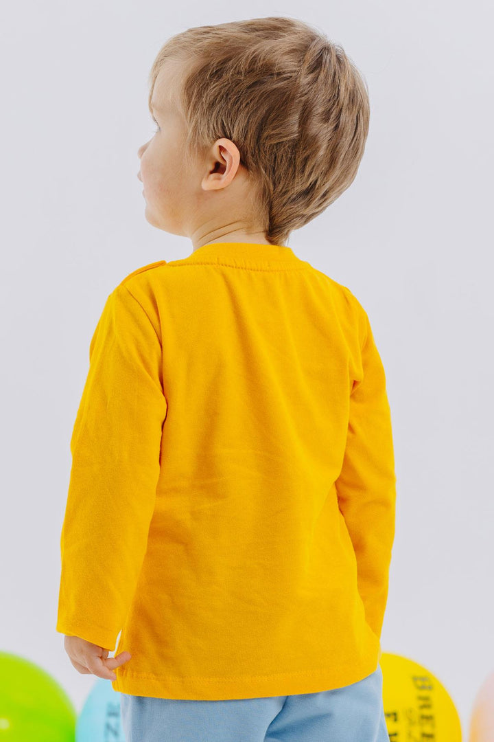 BRE Breeze Baby Boy Long Sleeve T-Shirt with Bear Print Embroidered Text 9 Months-3 Years, Yellow - Rueil-Malmaison