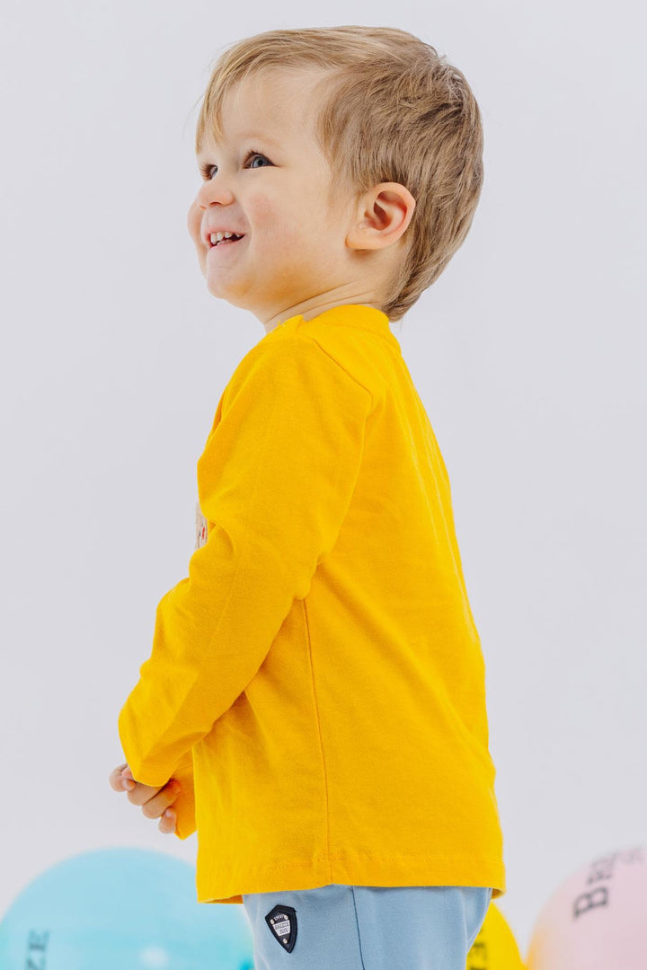 BRE Breeze Baby Boy Long Sleeve T-Shirt with Bear Print Embroidered Text 9 Months-3 Years, Yellow - Rueil-Malmaison