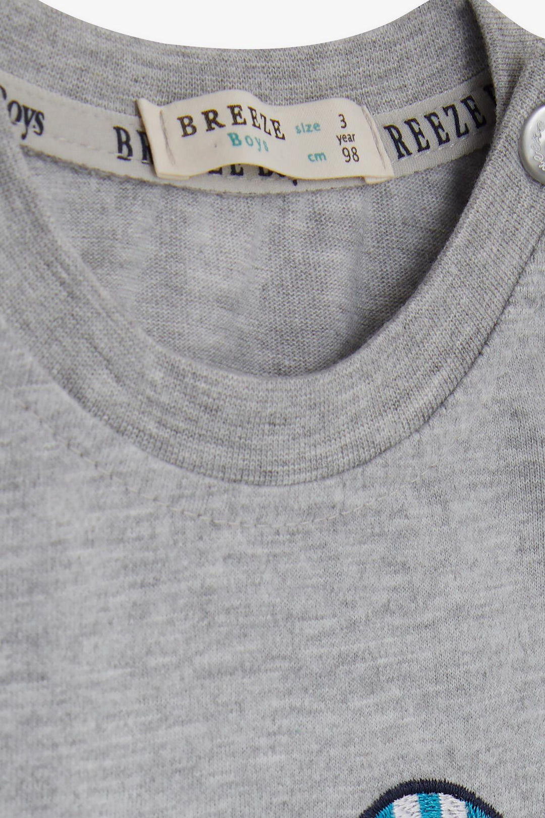 BRE Breeze Baby Boy Long Sleeve T-Shirt with Bear Print Embroidered Writing 9 Months-3 Years, Grey Melange - Brixton