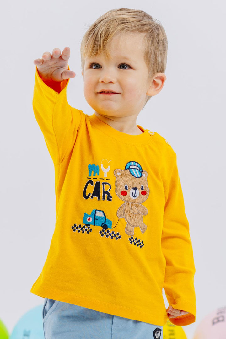 BRE Breeze Baby Boy Long Sleeve T-Shirt with Bear Print Embroidered Text 9 Months-3 Years, Yellow - Rueil-Malmaison