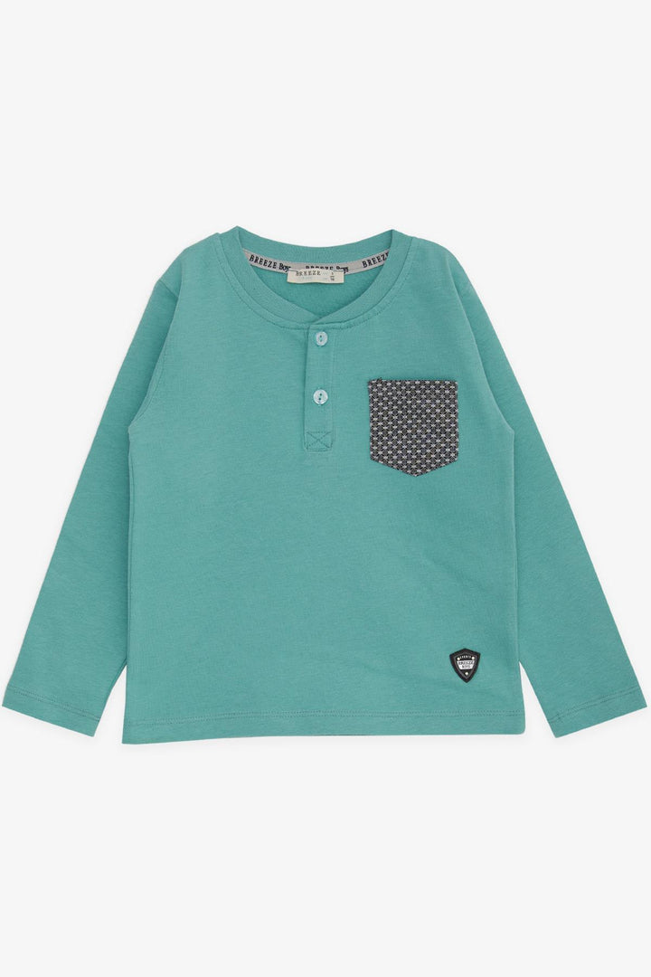 BRE Breeze Baby Boy Long Sleeve T-Shirt with Pocket Buttoned Arm Logo 9 Months-3 Years, Mint Green - Wigan