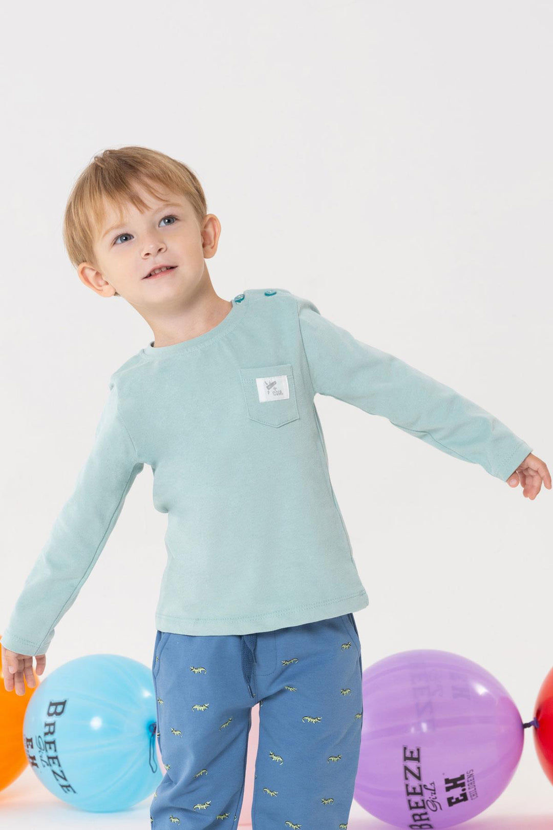 BRE Breeze Baby Boy Long Sleeve T-Shirt with Cool Writing and Arm Pocket 9 Months-3 Years, Aqua Green - Móstoles