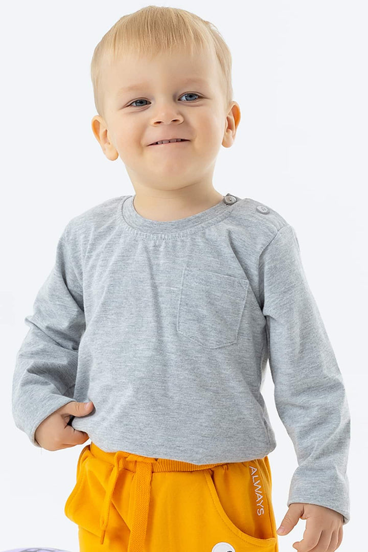 BRE Breeze Baby Boy Long Sleeve T-Shirt with Pocket 9 Months-3 Years, Grey Melange - Hanover Park