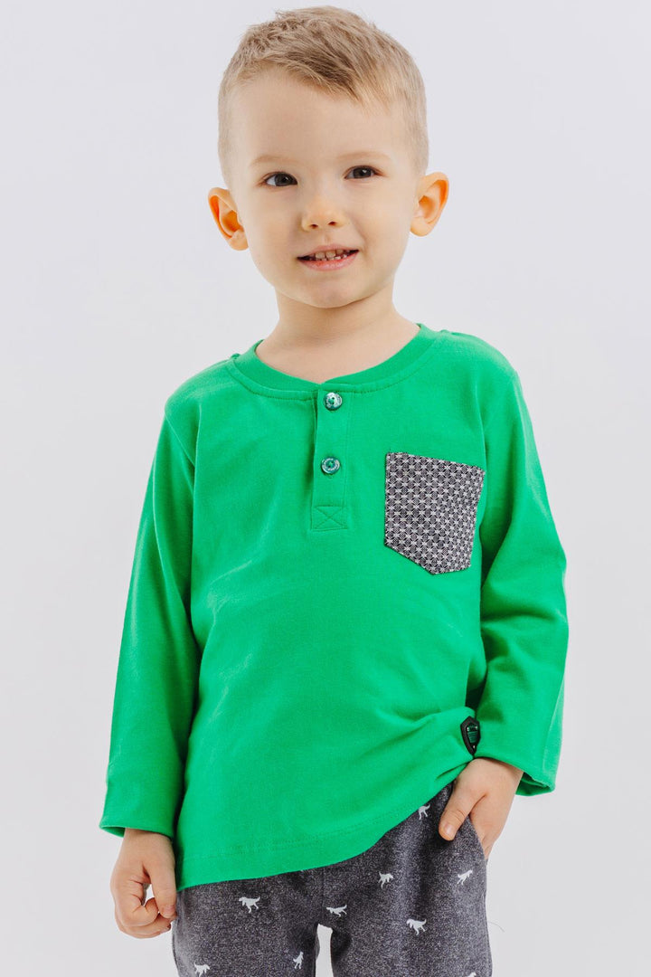 BRE Breeze Baby Boy Long Sleeve T-Shirt with Pocket and Buttoned Arm Patch 9 Months-3 Years, Green - Glenview