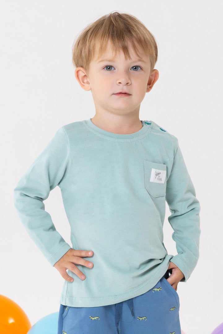 BRE Breeze Baby Boy Long Sleeve T-Shirt with Cool Writing and Arm Pocket 9 Months-3 Years, Aqua Green - Móstoles