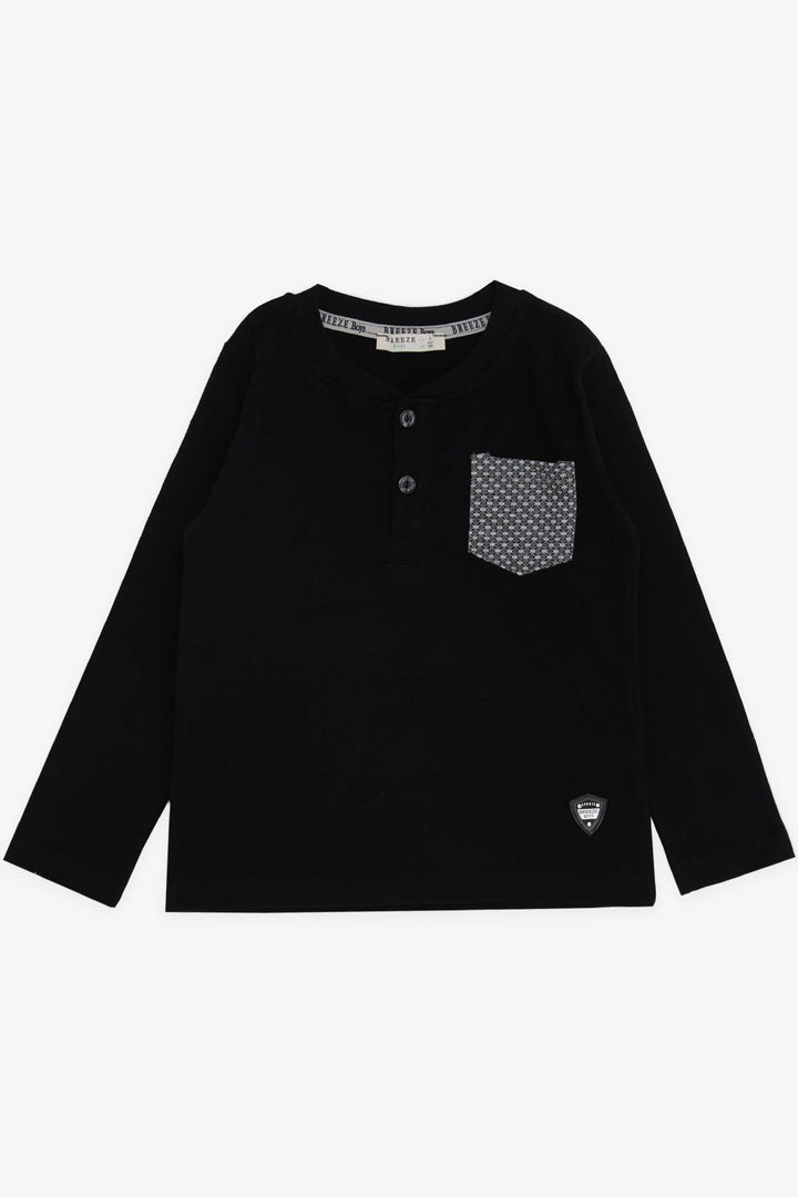 BRE Breeze Baby Boy Long Sleeve T-Shirt with Pocket Logo 9 Months-3 Years, Black - Temple