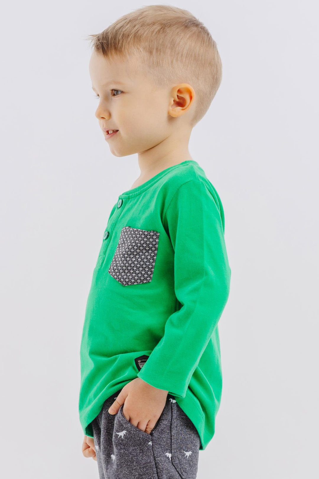 BRE Breeze Baby Boy Long Sleeve T-Shirt with Pocket and Buttoned Arm Patch 9 Months-3 Years, Green - Glenview