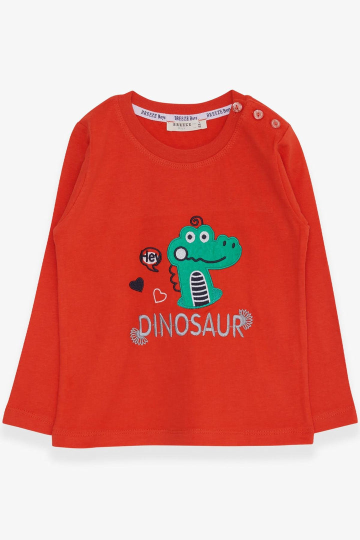 BRE Breeze Baby Boy Long Sleeve T-Shirt with Dinosaur Embroidery 9 Months-3 Years, Orange - La Seyne-sur-Mer