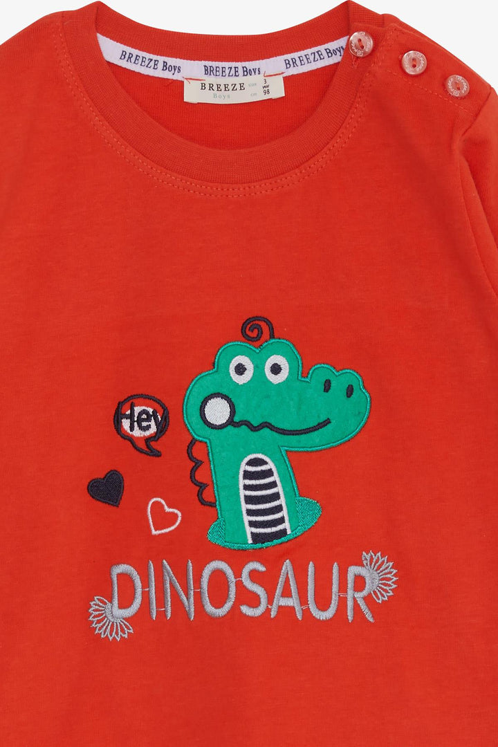 BRE Breeze Baby Boy Long Sleeve T-Shirt with Dinosaur Embroidery 9 Months-3 Years, Orange - La Seyne-sur-Mer