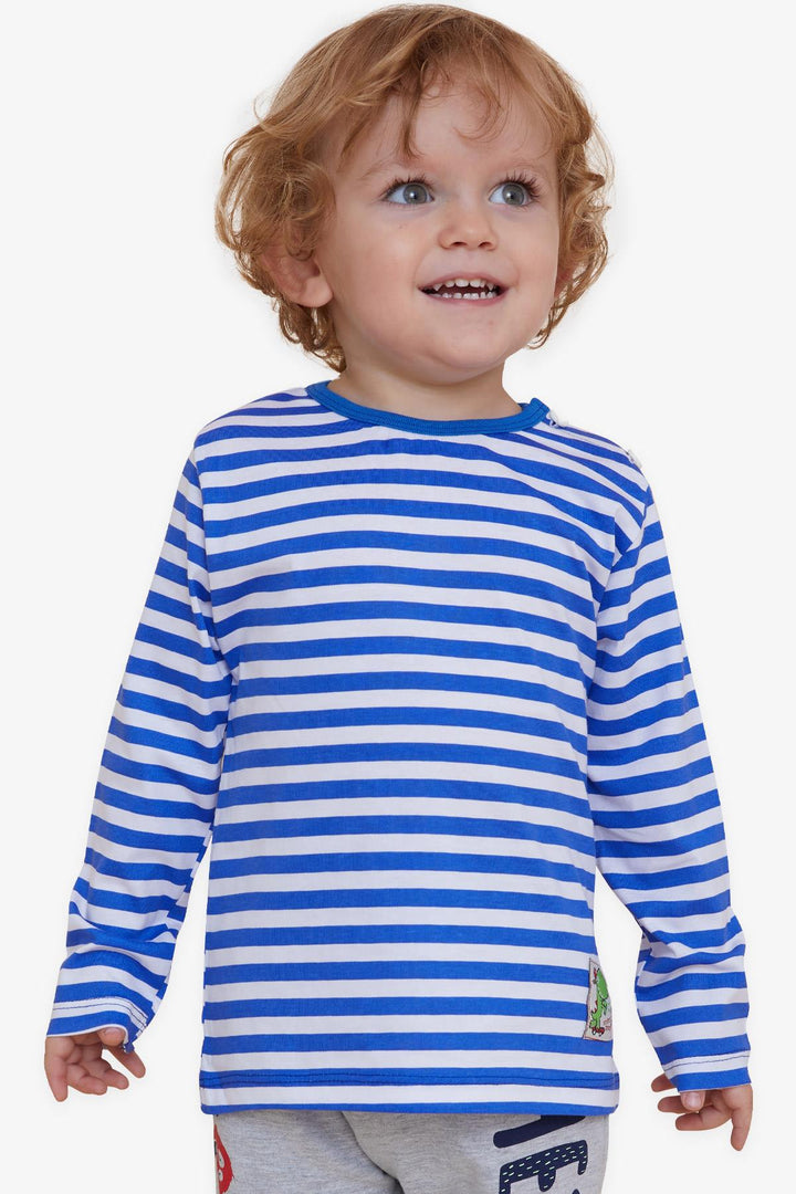 BRE Breeze Baby Boy Long Sleeve T-Shirt Striped Dinosaur Printed 9 Months-3 Years, Dark Blue - Detroit