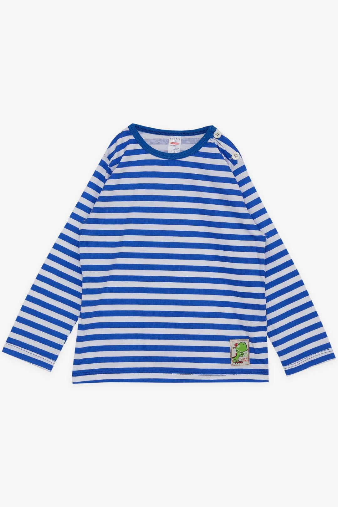 BRE Breeze Baby Boy Long Sleeve T-Shirt Striped Dinosaur Printed 9 Months-3 Years, Dark Blue - Detroit