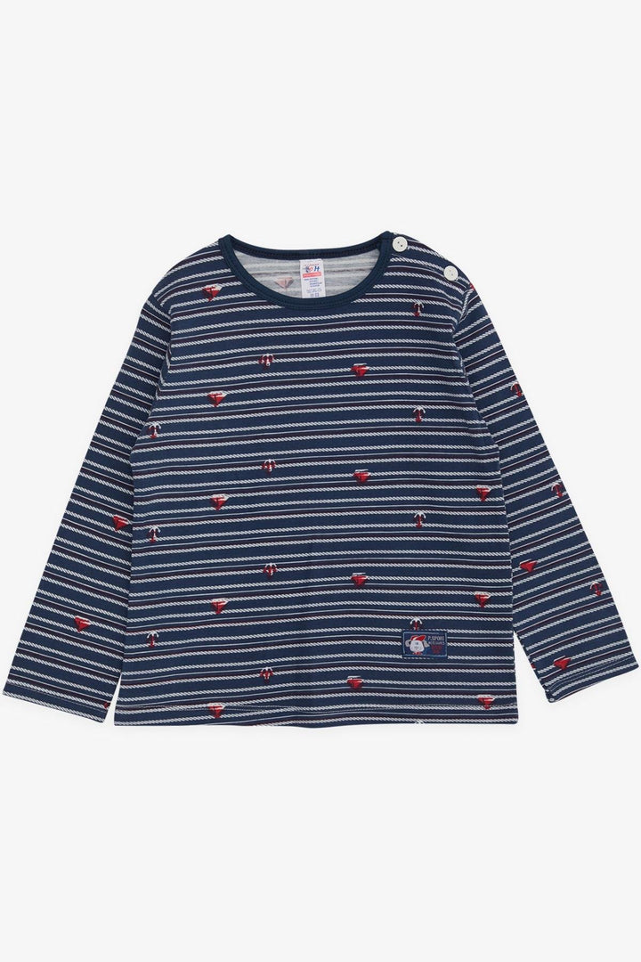 BRE Breeze Baby Boy Long Sleeve T-Shirt Patched Sea Themed 9 Months-3 Years, Dark Blue - Liepāja