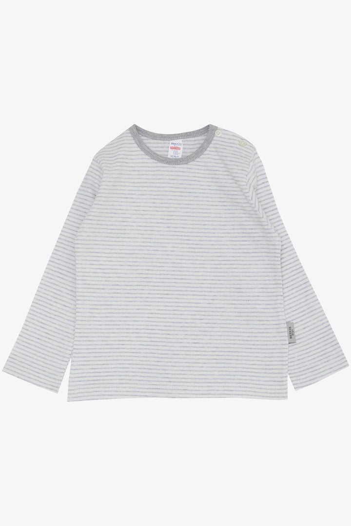 BRE Breeze Baby Boy Long Sleeve T-Shirt Striped 9 Months-3 Years, Light Grey Melange - Edinburg