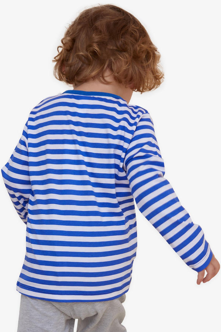 BRE Breeze Baby Boy Long Sleeve T-Shirt Striped Dinosaur Printed 9 Months-3 Years, Dark Blue - Detroit