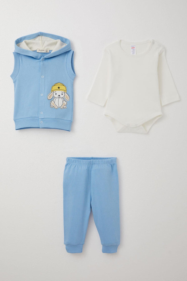 BRE Breeze Baby Boy Bodysuit 3-Piece Set with Cute Hat Dog Embroidery 4 Months Year, Light Blue - Talavera de la Reina