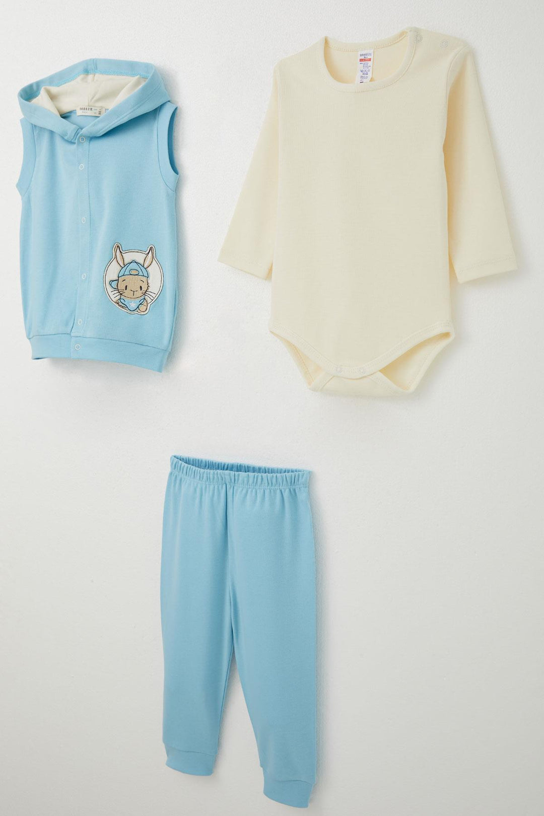 BRE Breeze Baby Boy Bodysuit 3-Piece Set Cute Bunny Embroidered 4 Months Year, Light Blue - Germantown