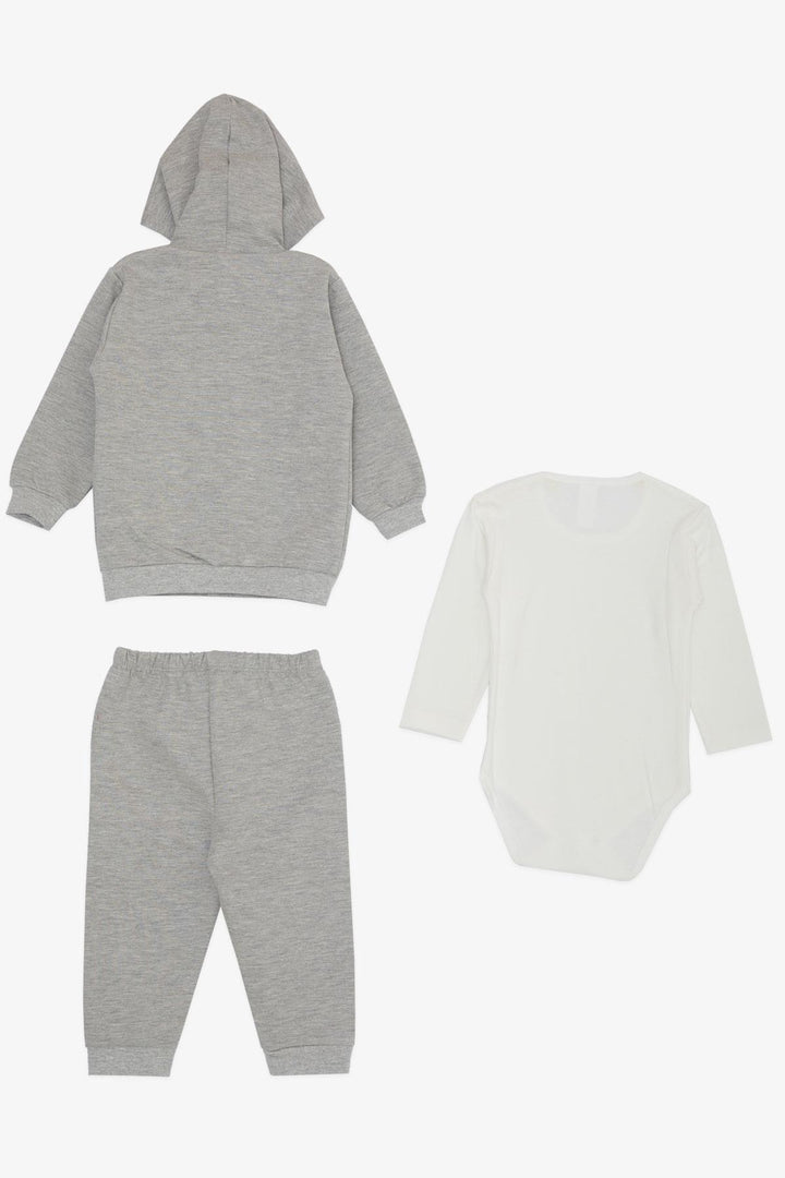 BRE Breeze Baby Boy Bodysuit 3-Piece Set with Cute Bunny Embroidery Hooded 4 Months Year, Grey Melange - Kawartha Lakes