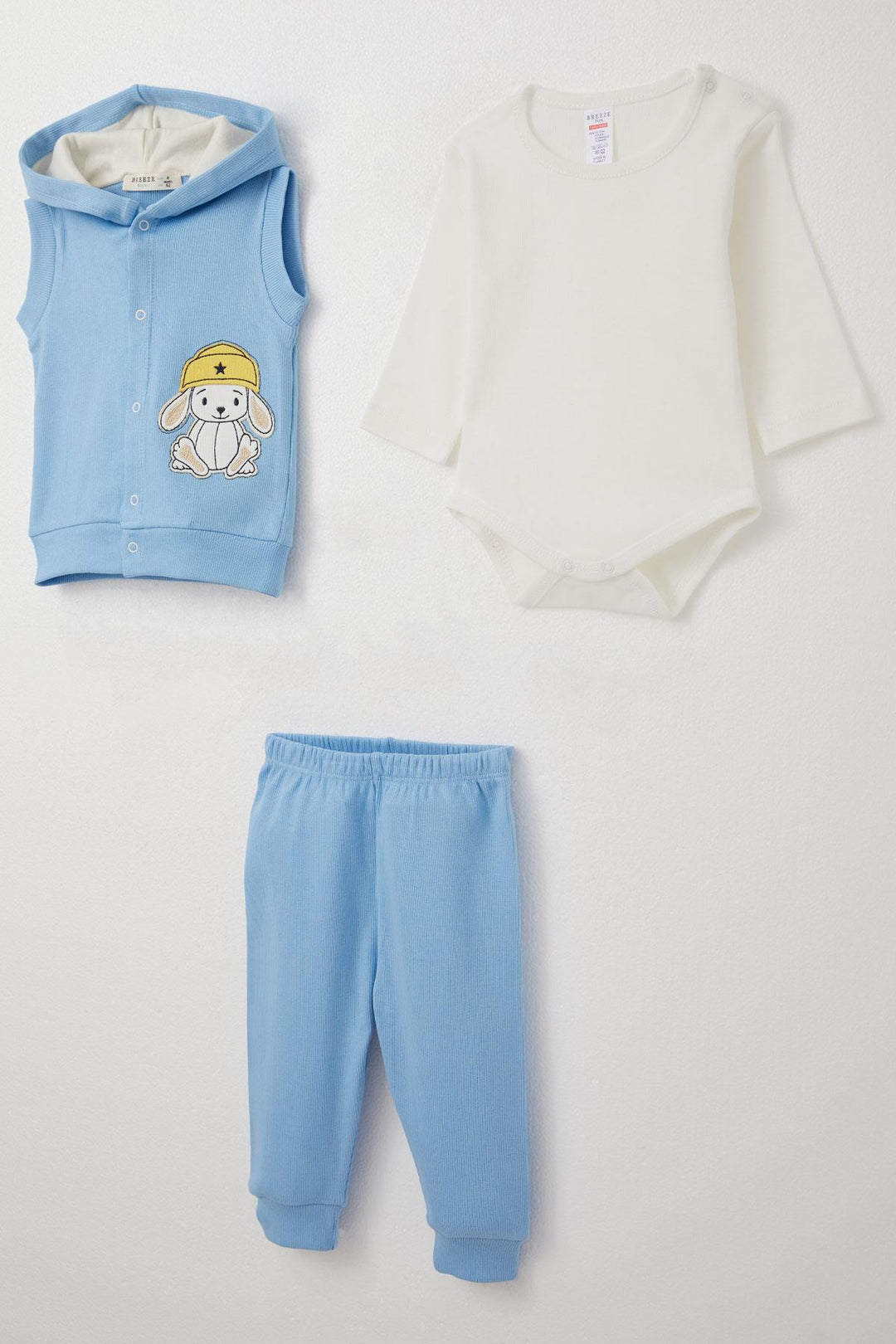 BRE Breeze Baby Boy Bodysuit 3-Piece Set with Cute Hat Dog Embroidery 4 Months Year, Light Blue - Talavera de la Reina