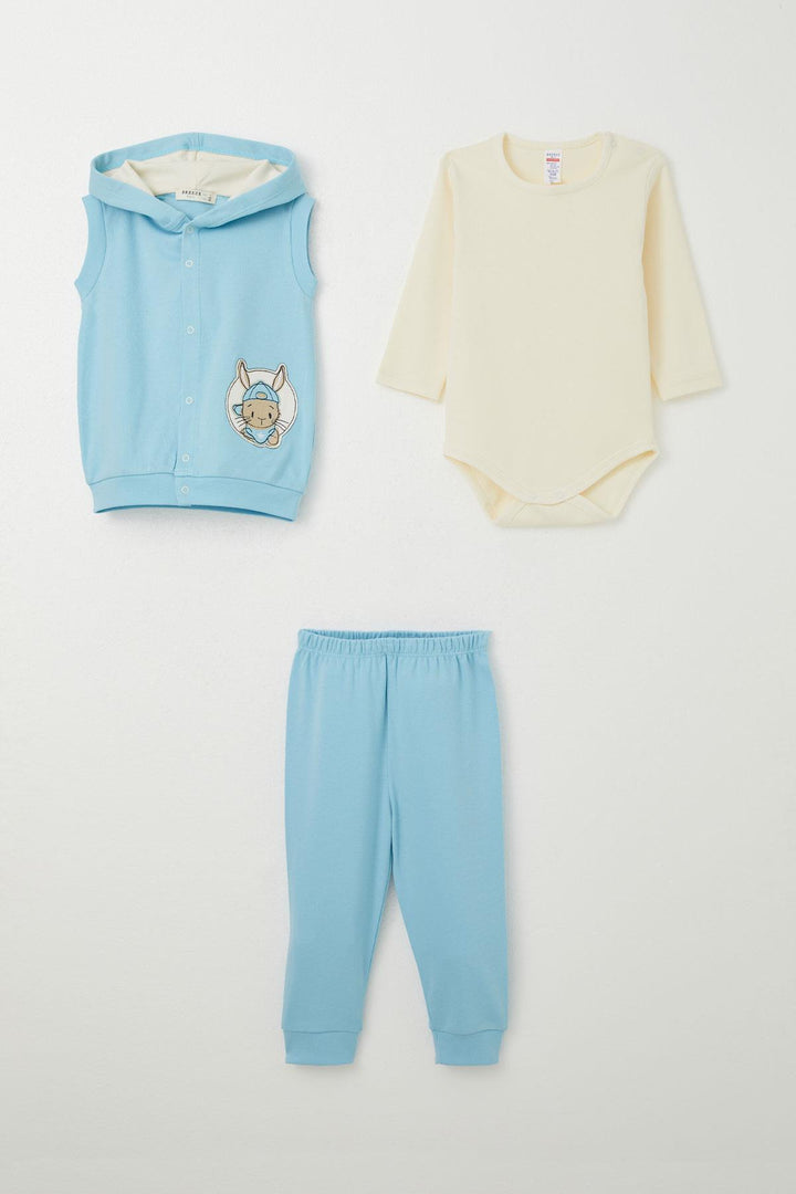 BRE Breeze Baby Boy Bodysuit 3-Piece Set Cute Bunny Embroidered 4 Months Year, Light Blue - Germantown