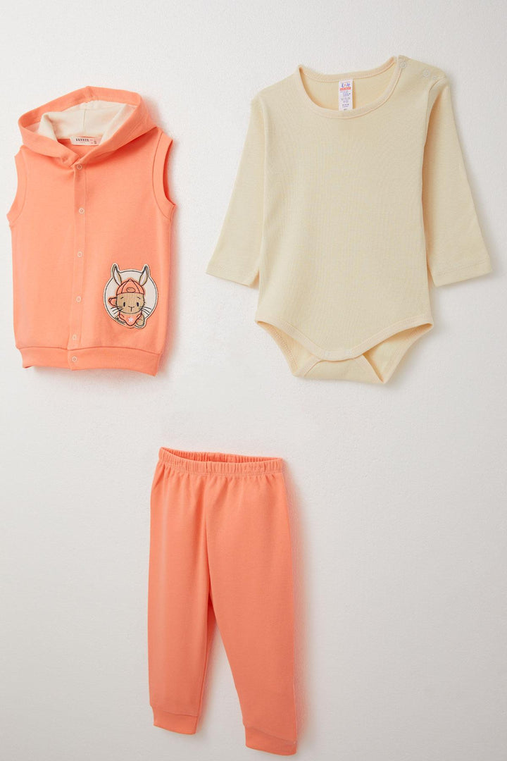 BRE Breeze Baby Boy Bodysuit 3-Piece Set Cute Bunny Embroidered 4 Months Year, Salmon - Warrington