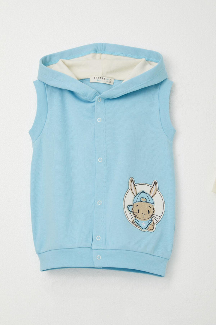 BRE Breeze Baby Boy Bodysuit 3-Piece Set Cute Bunny Embroidered 4 Months Year, Light Blue - Germantown