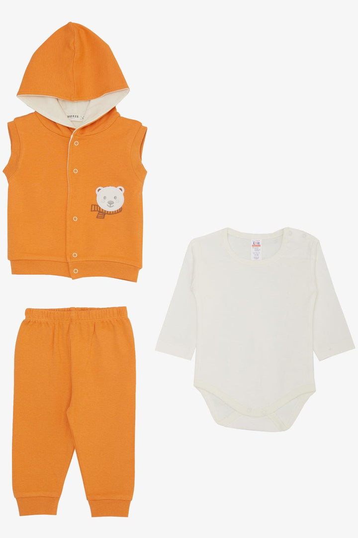 BRE Breeze Baby Boy Bodysuit 3-Piece Set Cute Bear Embroidered Hooded 4 Months Year, Orange - Doetinchem