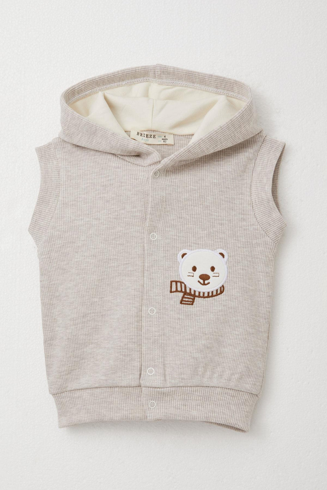 BRE Breeze Baby Boy Bodysuit 3-Piece Set Cute Bear Embroidered Hooded 4 Months Year, Beige Melange - Zacatecas