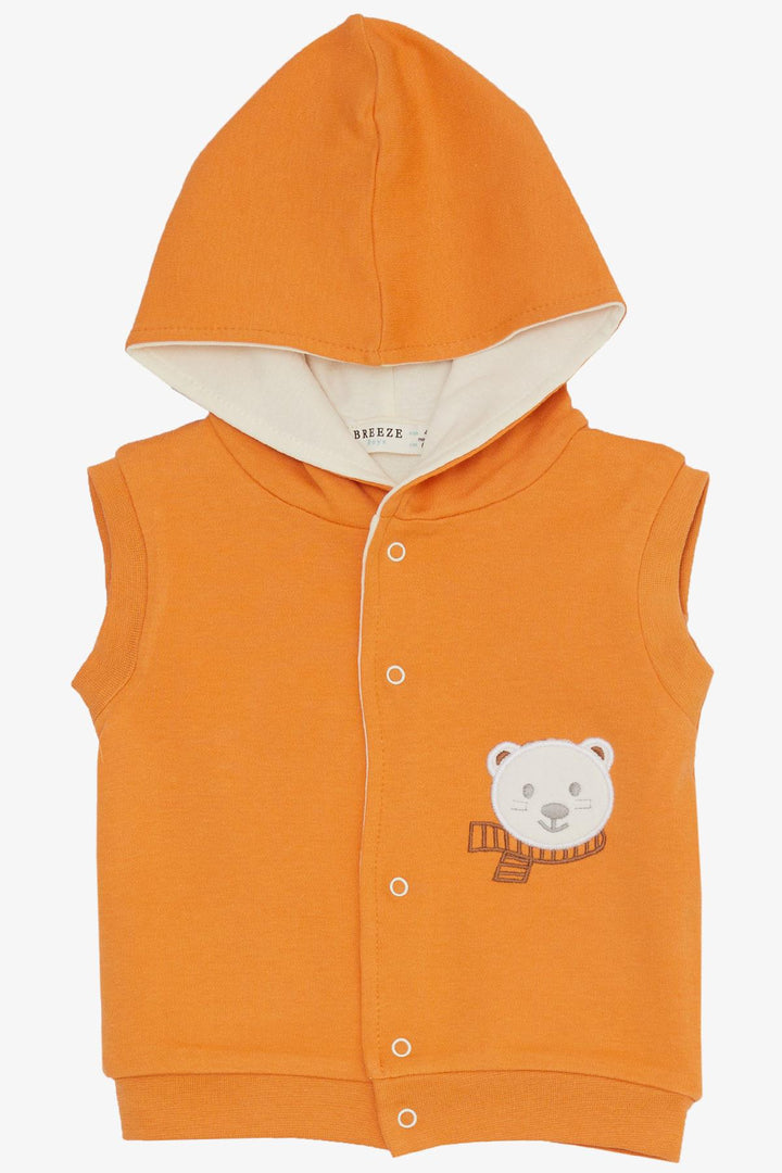 BRE Breeze Baby Boy Bodysuit 3-Piece Set Cute Bear Embroidered Hooded 4 Months Year, Orange - Doetinchem