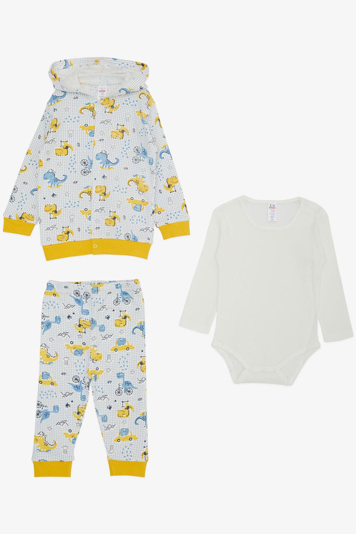 BRE Breeze Baby Boy Bodysuit 3-Piece Set Cute Dinosaur Patterned 4 Months Year, White - Lees Summit