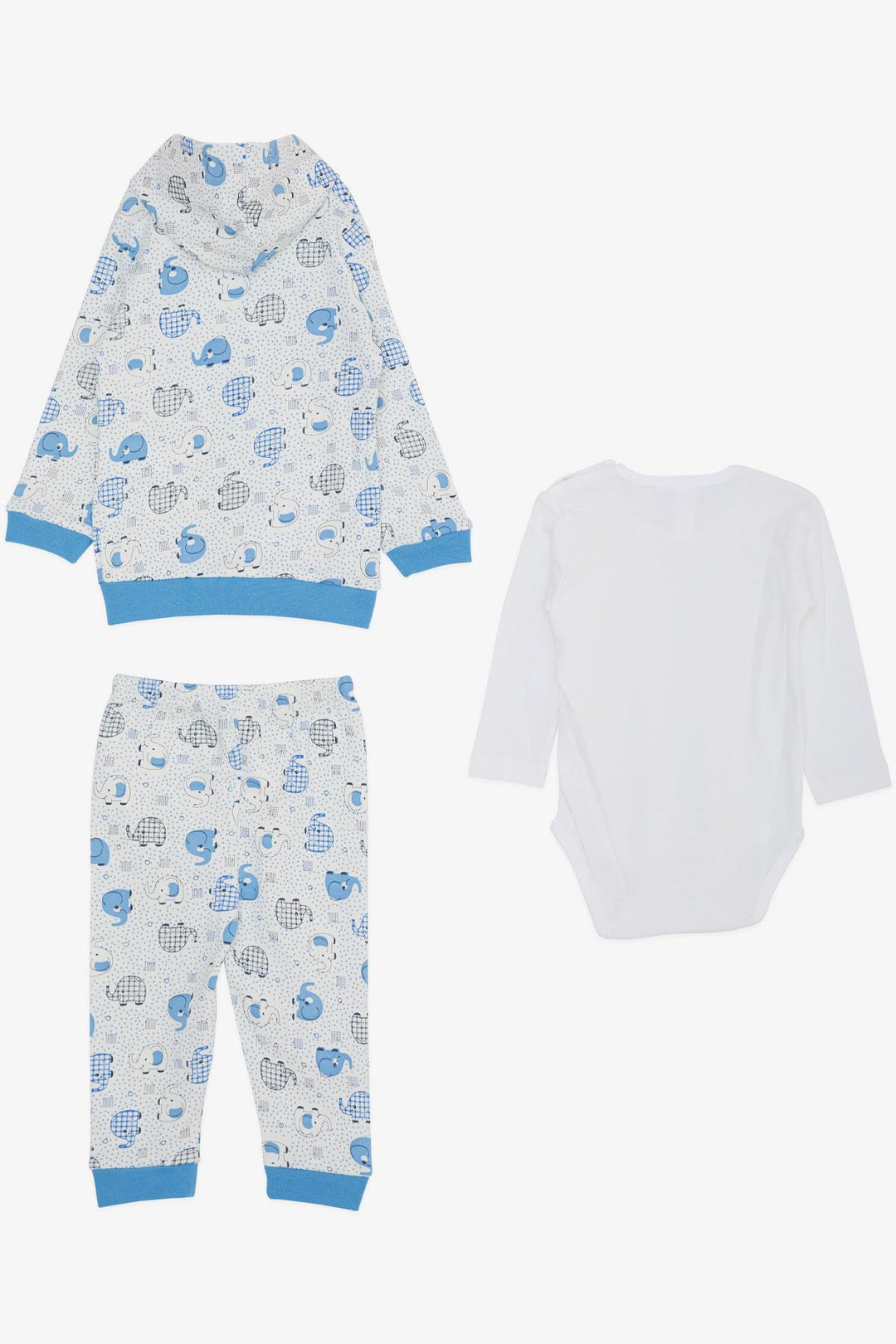 BRE Breeze Baby Boy Bodysuit 3-Piece Set Cute Baby Elephant Patterned 4 Months Year, White - Wilson