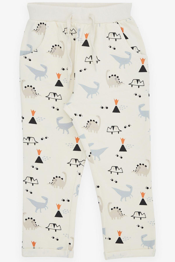 BRE Breeze Girls & Boys Boys' Sweatpants Dinosaur Printed with Pockets and Drawstring Accessory, 1-4 Years, Cream - Leesburg