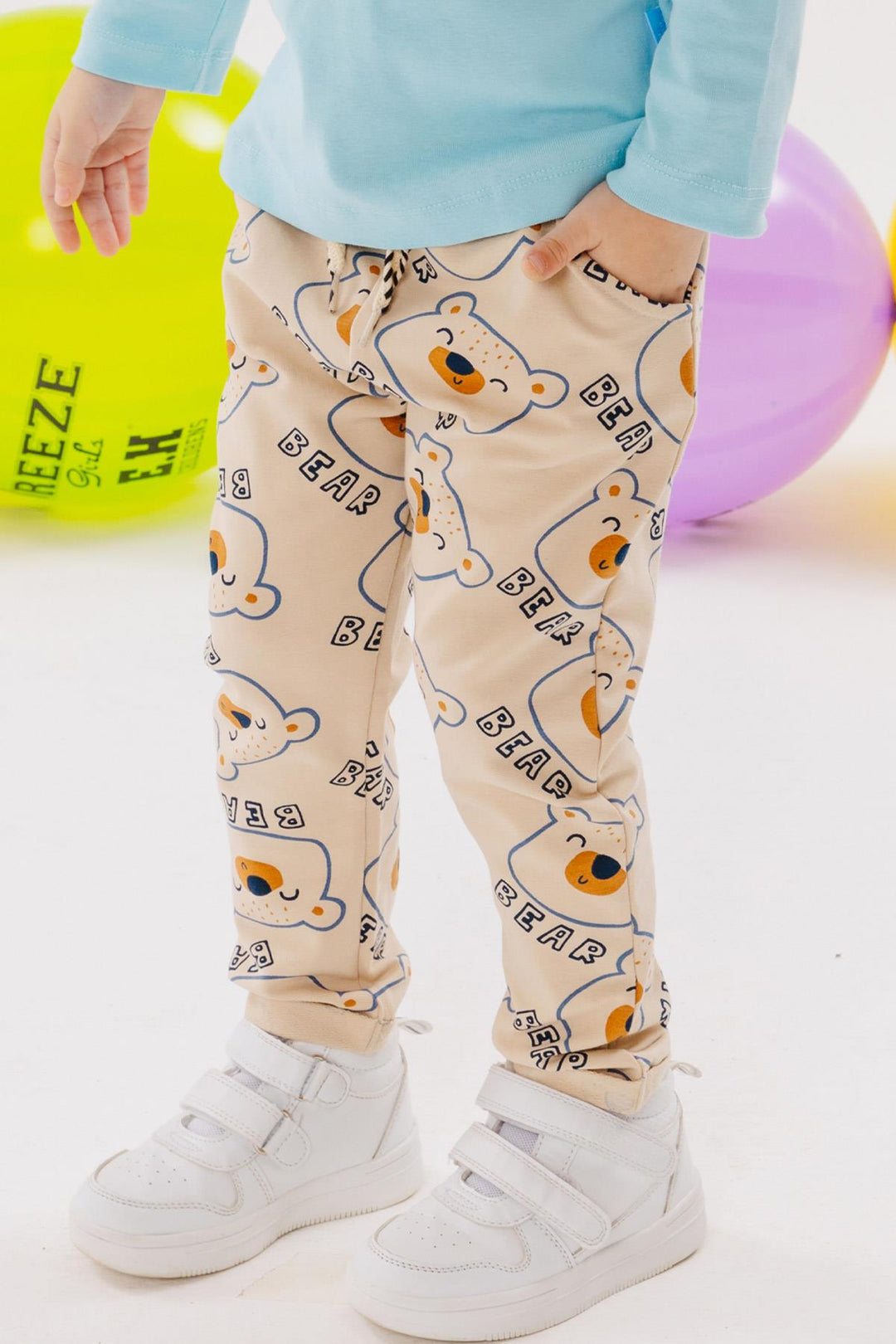 BRE Breeze Girls & Boys Boys' Sweatpants Cute Bear Printed 1-4 Years, Beige - Markham