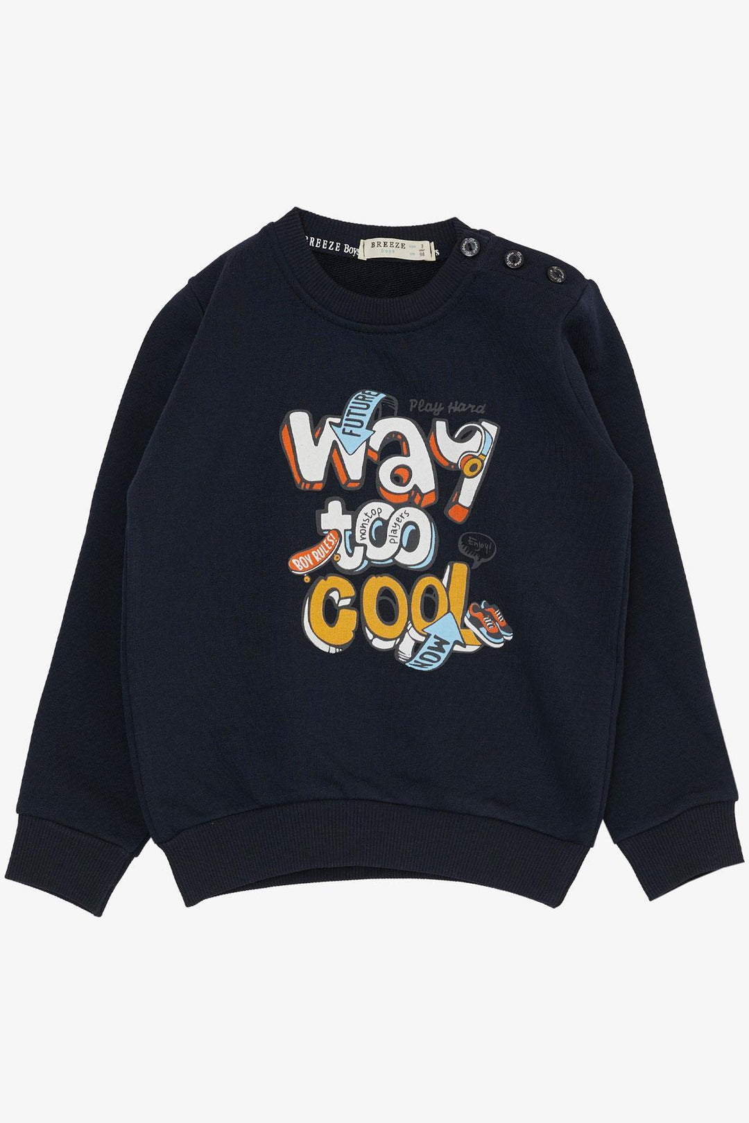 Bree Eaze Boys's Trade Clescuit с 3D -печатным текстом 1,5-5 лет, Navy Blue - Elda