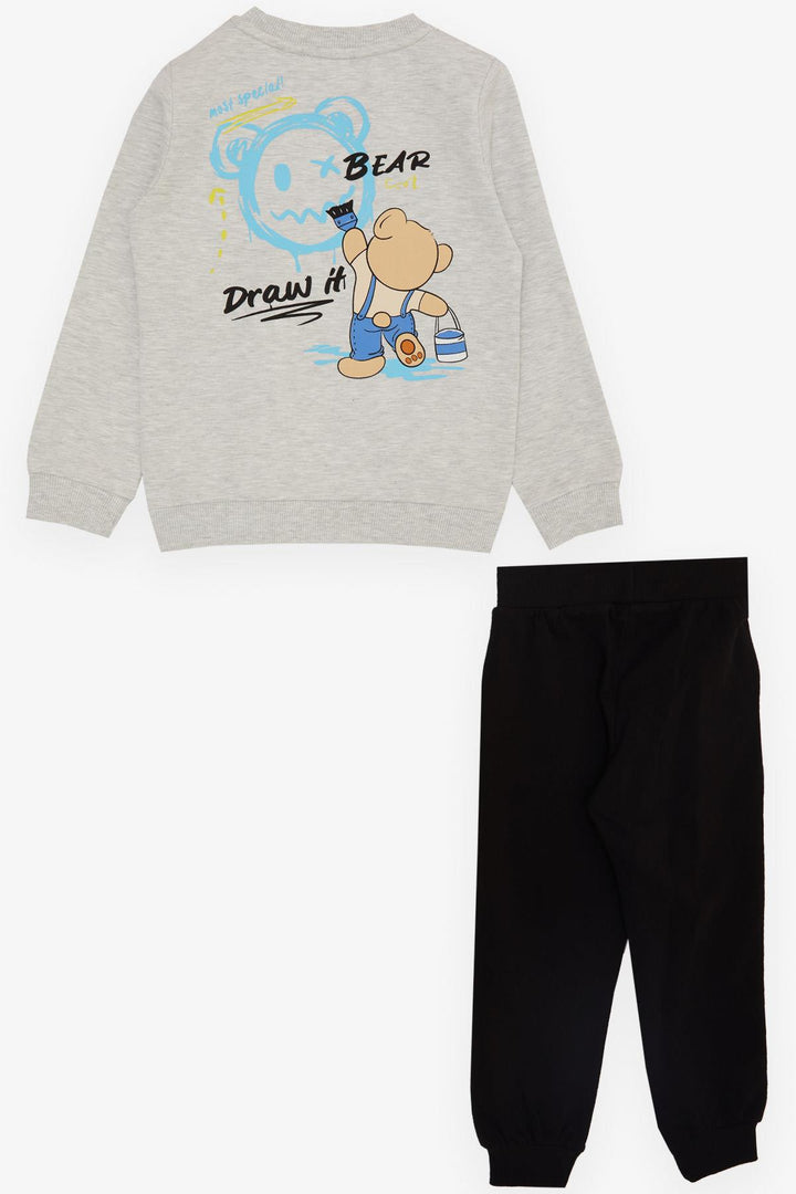 BRE Breeze Boys' Tracksuit with Painter Bear Print, 1-4 Years, Light Grey Melange - Winter Springs