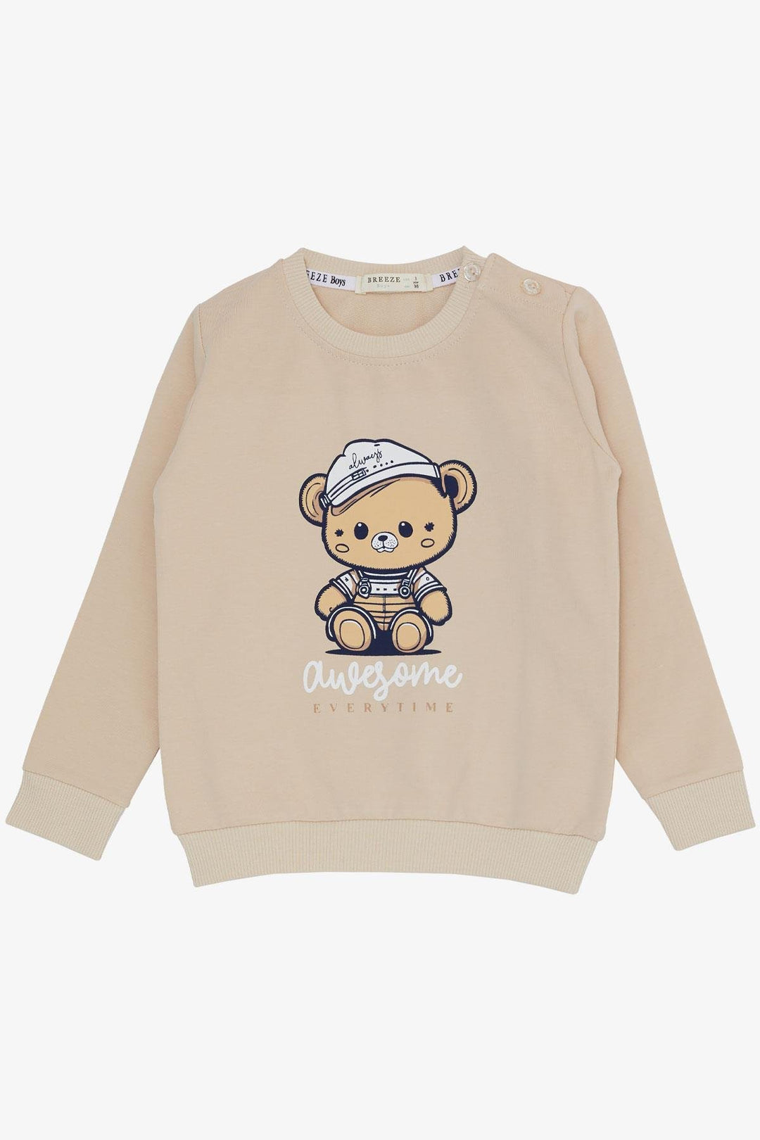 BRE Breeze Boys' Sweat Suit Thoughtful Cute Bear Printed 1-4 Years, Beige - Cambridge