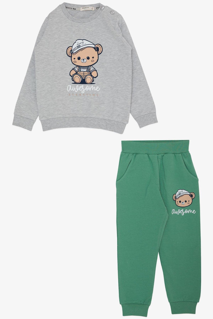 BRE Breeze Boys' Tracksuit Thoughtful Cute Bear Printed 1-4 Years, Grey Melange - Leiden